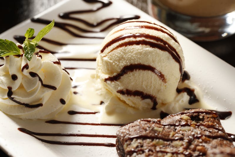 Warm chocolate lava cake with vanilla ice cream